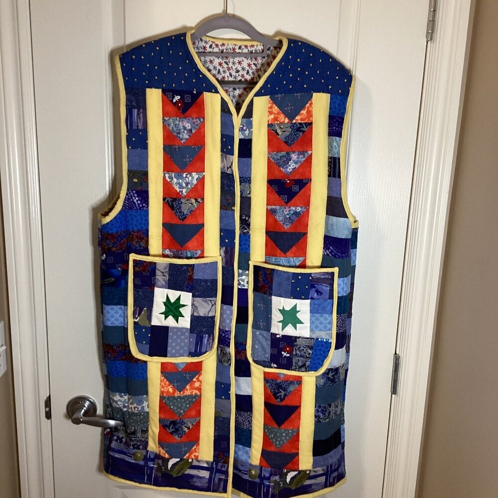 Handmade Colorful Patchwork Long Quilted Vest Jacket Fully Lined Sleeveless